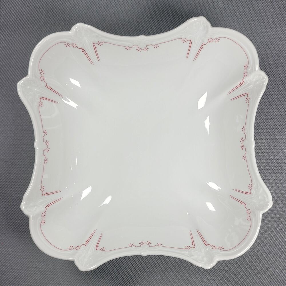 Vintage Tirschenreuth Baronesse Marie Rouge Fleur de Lis Red Serving Bowl